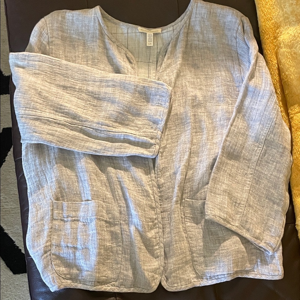 Eileen Fisher Linen Gray Open Front Blazer with 3/4 Sleeves
